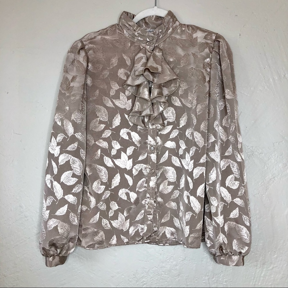 Vintage Notations Silver Leaf Print Blouse